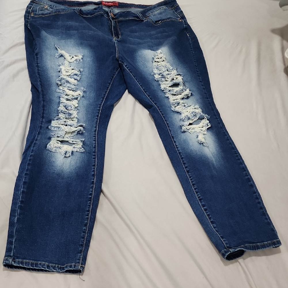 Classic Blue Distressed Women's Straight Leg Jeans